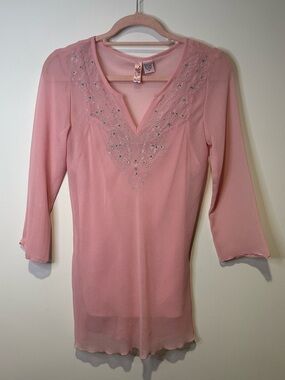 dolled up y2k pink beaded blouse size medium